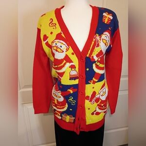 Santa Christmas Cardigan Sweater Size Small Ugly Sweater